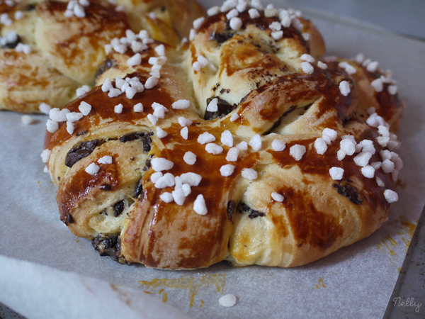 Brioche diamant, crème pâtissière et pépites de chocolat