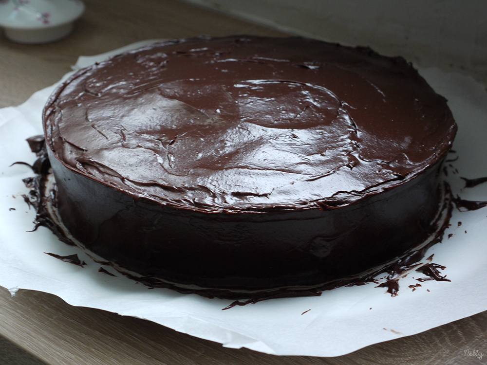 Gâteau chocolat & banane, glaçage au chocolat