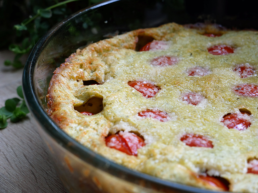 Clafoutis aux tomates cerises & pesto